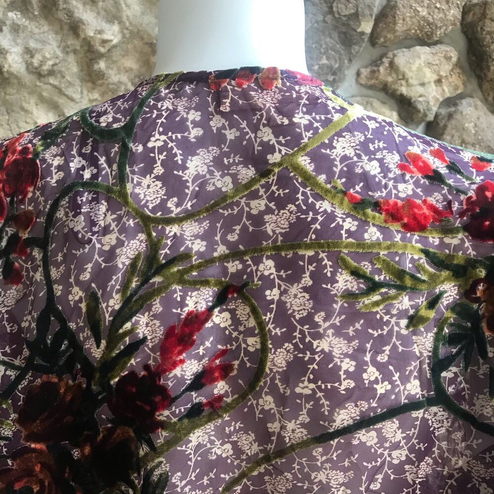 Band of Gypsies Floral Velvet Open Front Robe Cardigan Women's Size XS/S - Picture 6 of 8